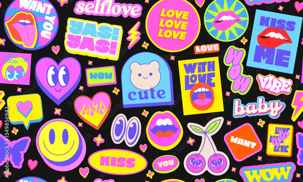 Aufkleber cute y2k seamless pattern pop art design. cool funky groovy stickers collage illustration. funny car