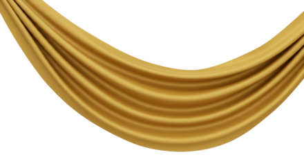 Golden Yellow Silky Fabric Swag Drape Isolated on White Background