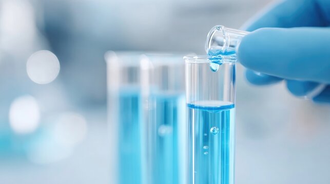 close-up of researcher hands examining test tubes in laboratory setting incorporating minimalistic elements