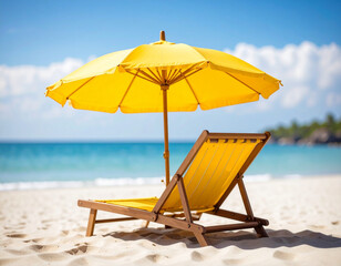 beach chairs and umbrella on the beach