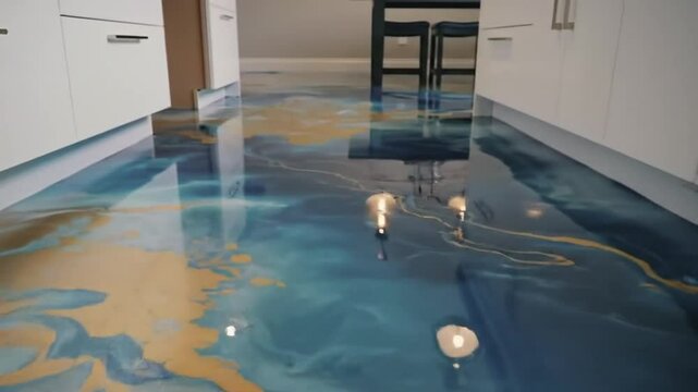 Stunning Epoxy Resin Flooring Modern Home Design with Ocean-Inspired Hues. 4k video, HD video