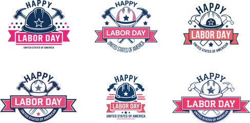 Obraz premium Happy Labor Day Badge Vector Set , USA Worker Celebration Design