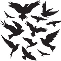 Fototapeta premium Flying Bird Silhouette Set – multiple birds in flight with varied wing positions.