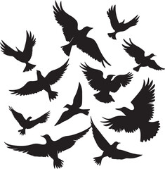 Flying Bird Silhouette Set – multiple birds in flight with varied wing positions.