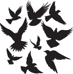 Flying Bird Silhouette Set – multiple birds in flight with varied wing positions.