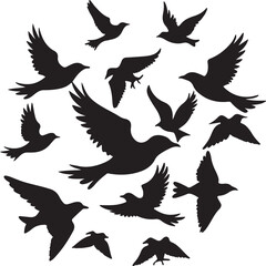 Flying Bird Silhouette Set – multiple birds in flight with varied wing positions.