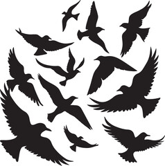 Flying Bird Silhouette Set – multiple birds in flight with varied wing positions.