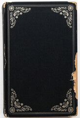 old black book cover with silver floral ornament