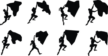 Rock Climbing Silhouette Vector Set – Bouldering, Climber Action Poses © Tamimkhangeox
