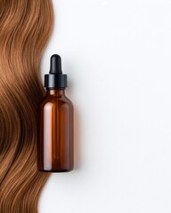 Naklejka premium Shiny silky smooth hair treatment serum. Elegant Woman Applying Hair Oil for Smooth and Healthy Hair Care Routine