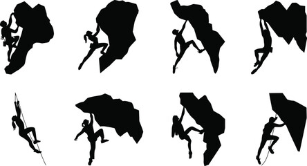Rock Climbing Silhouette Vector Set – Bouldering, Climber Action Poses © Tamimkhangeox