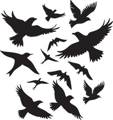 Flying Bird Silhouette Set – multiple birds in flight with varied wing positions.