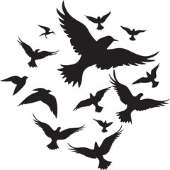 Obraz premium Flying Bird Silhouette Set – multiple birds in flight with varied wing positions.