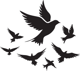 Fototapeta premium Flying Bird Silhouette Set – multiple birds in flight with varied wing positions.