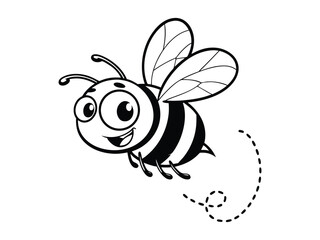 Cute, friendly bee. Cartoon happy flying bee with big kind eyes. Insect character. Vector isolated on a white background. Cartoon happy bee waving. 