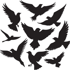 Flying Bird Silhouette Set – multiple birds in flight with varied wing positions.