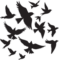 Obraz premium Flying Bird Silhouette Set – multiple birds in flight with varied wing positions.