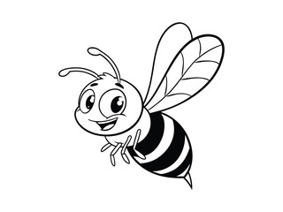 Cute, friendly bee. Cartoon happy flying bee with big kind eyes. Insect character. Vector isolated on a white background. Cartoon happy bee waving. 