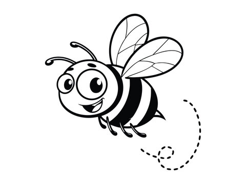 Cute, friendly bee. Cartoon happy flying bee with big kind eyes. Insect character. Vector isolated on a white background. Cartoon happy bee waving. 