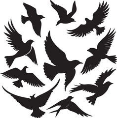 Obraz premium Flying Bird Silhouette Set – multiple birds in flight with varied wing positions.