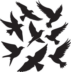 Flying Bird Silhouette Set – multiple birds in flight with varied wing positions.