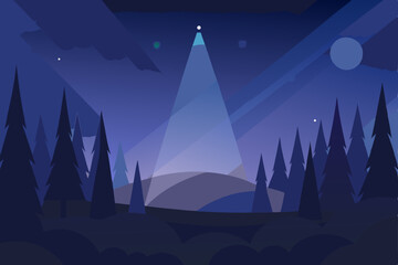 Obraz premium Mysterious Night Enigmatic Light Beam Illuminates Dark Forest