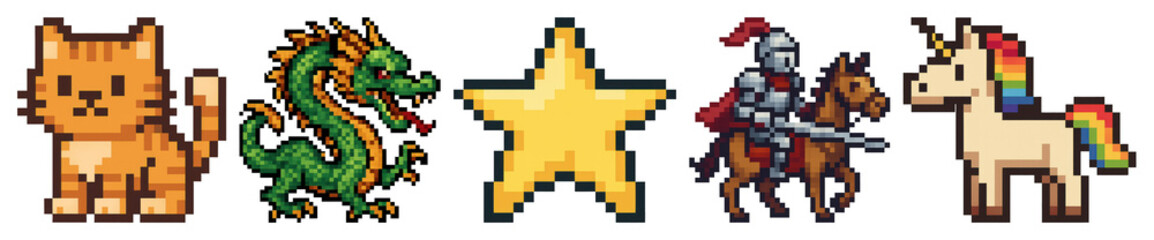 PNG Pixel art fantasy characters collection, element set on transparent background