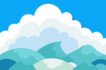 Serene Ocean Waves and Fluffy Clouds A Summer Day Dream Illustration