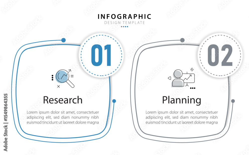 Poster vector infographic template design. 2 step timeline journey. process diagram, 2 options on white bac