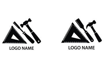 Carpentry Tools Logo Hammer, Chisel, and Saw