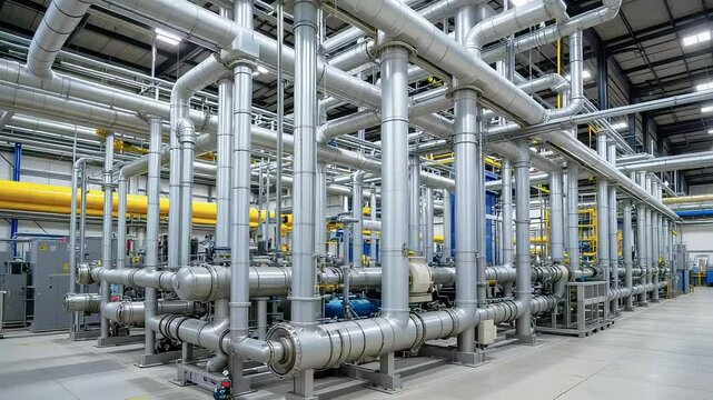 Industrial steel pipelines at a power plant refinery