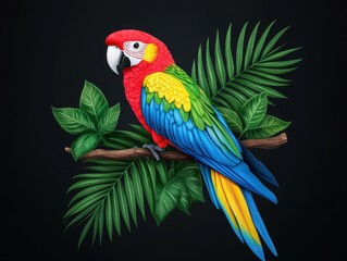 Obraz premium Vibrant Parrot Amidst Lush Foliage