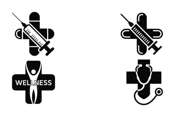 PrintMedical Cross Icons Syringe, Stethoscope, and Wellness Symbols