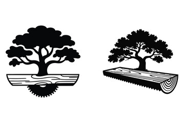 Silhouette of two oak trees
