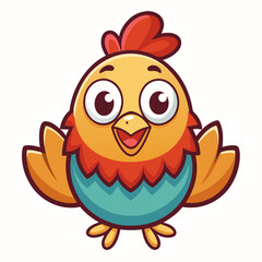 Fototapeta premium Adorable cartoon chicken character with big eyes and open wings