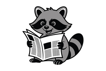 A cartoon raccoon reading a newspaper
