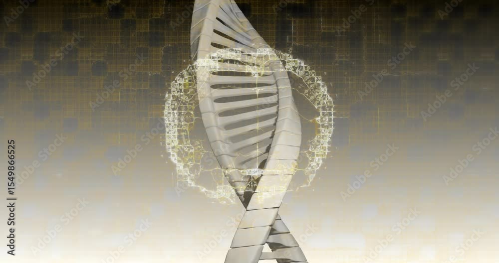 Poster when ribbon-like helix starting rotating, golden neural web pulsing visualizing neural activation