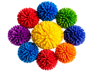 Flat-Laying Rainbow Cheer Pom Poms Arranged in a Star Shape, isolated on transparent background