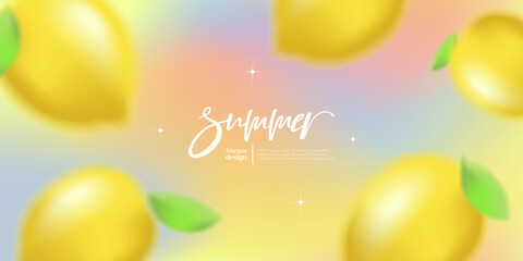 Summer gradient background with blurred lemons. Suitable for print, cover, social media, banner, backdrop, packaging, promotion.