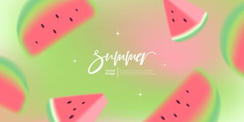 Summer gradient background with blurred watermelons. Suitable for print, cover, social media, banner, backdrop, packaging, promotion.