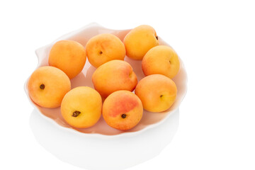 Sweet organic apricots isolated on white background, close-up.