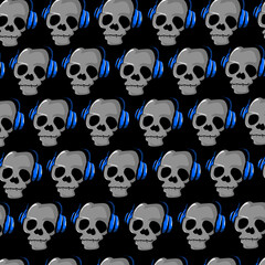 skull background vector listening to music using headset 