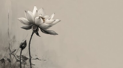 Elegant White Lotus Flower on Minimalistic Background