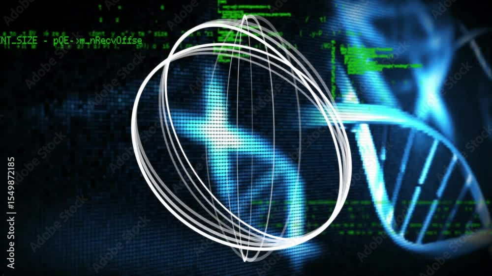 Poster circle forming wireframe globe at one-second mark and shifting helix for data visualization