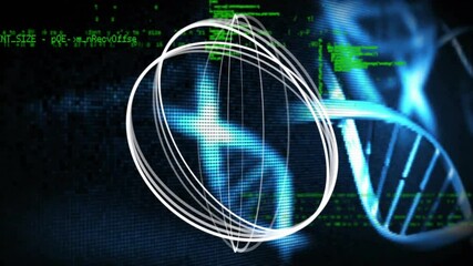 Circle forming wireframe globe at one-second mark and shifting helix for data visualization - Powered by Adobe