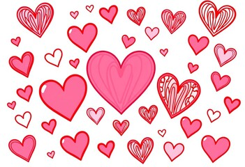 Red vector heart line art doodles, cartoon hearts, love symbols, Valentine's Day decorations,  day,  cute