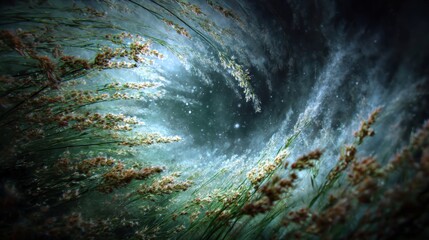 Ethereal Wave of Grasses Under a Mystical Starry Sky