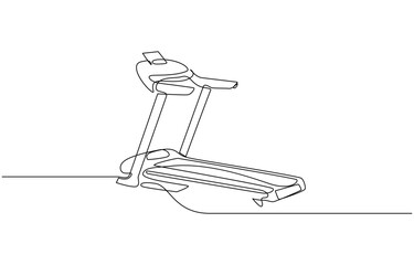 This is a one line drawing of a young energetic running and walking on a treadmill, Gym fitness center in a modern illustration, Continuous one line Exercise Treadmill