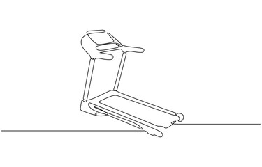 This is a one line drawing of a young energetic running and walking on a treadmill, Gym fitness center in a modern illustration, Continuous one line Exercise Treadmill