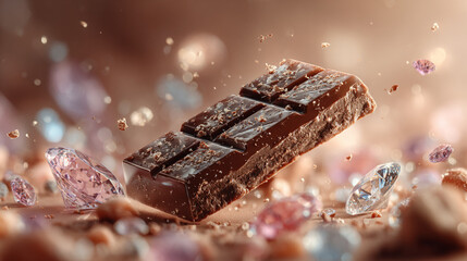 Milk chocolate bar with diamond-shaped marmalade